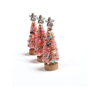Holiday miniatures pink mini Christmas tree, Decorated tiny Christmas tree - Dollhouse Christmas decorations.