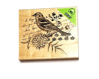 Hero Arts Bird on Floral Branch Stamp K5503, 3.75" x 3" Vintage Script Botanical Wood Stamp for Scrapbooking, DIY Cards and Crafts (STAMP46)