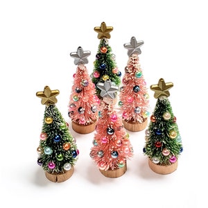 Christmas fairy garden tree, Miniature Christmas tree, Dollhouse Christmas tree, Tiny decorated bottle brush Christmas tree,