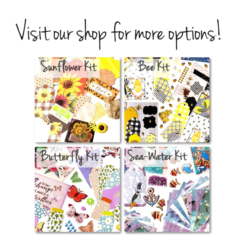 May include: Four different craft paper kits with various themes: sunflower, bee, butterfly, and sea-water. Each kit includes a variety of patterned papers, stickers, and embellishments.
