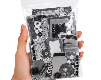 Black & White Junk Journal Craft Supplies, Scrapbook Paper Ephemera Kit, Card Making Embellishments, Paper Die Cuts, 40+ Paper Craft Pieces
