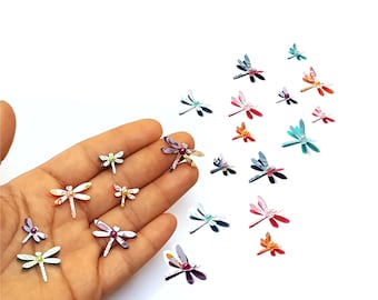 Mini Dragonfly Embellishments Handmade Paper Dragonflies for Scrapbooking, Tiny Paper Dragonfly Embellishments for paper crafts, set of 4