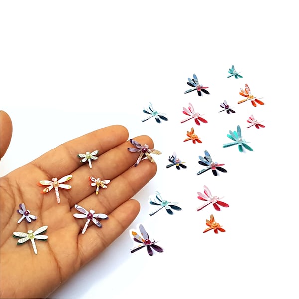 Mini Dragonfly Embellishments Handmade Paper Dragonflies for Scrapbooking, Tiny Paper Dragonfly Embellishments for paper crafts, set of 4