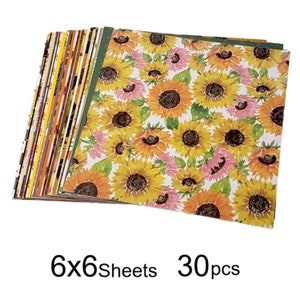 30pc Sunflower crafting paper sheets 6x6inch