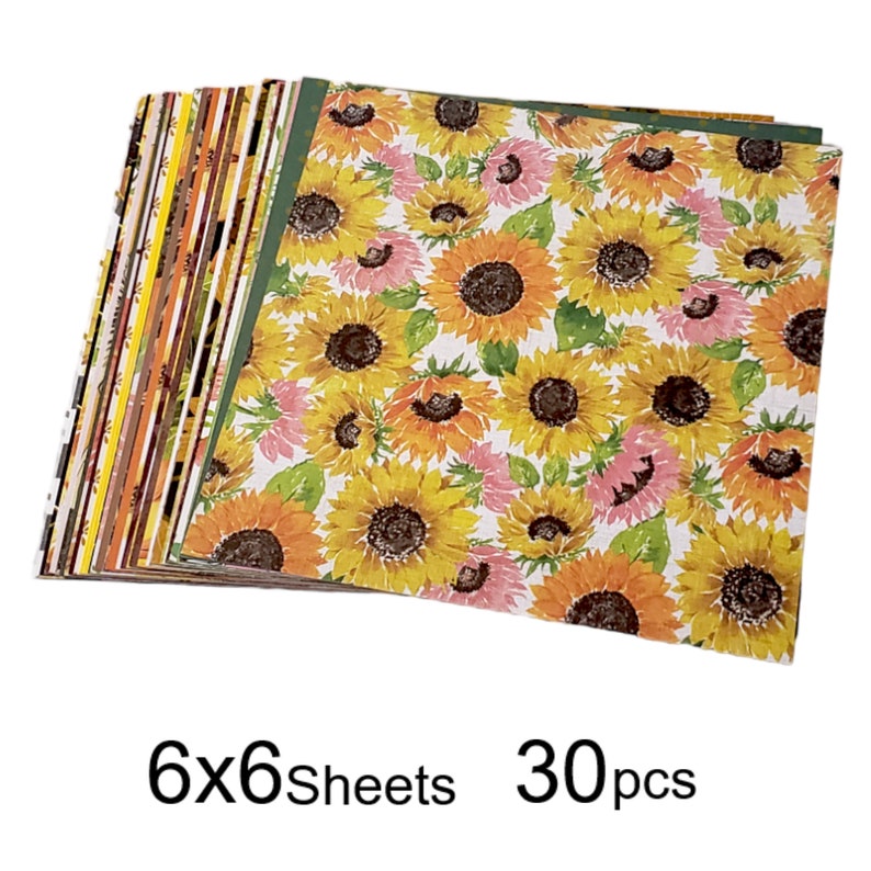 30pc Sunflower crafting paper sheets 6x6inch