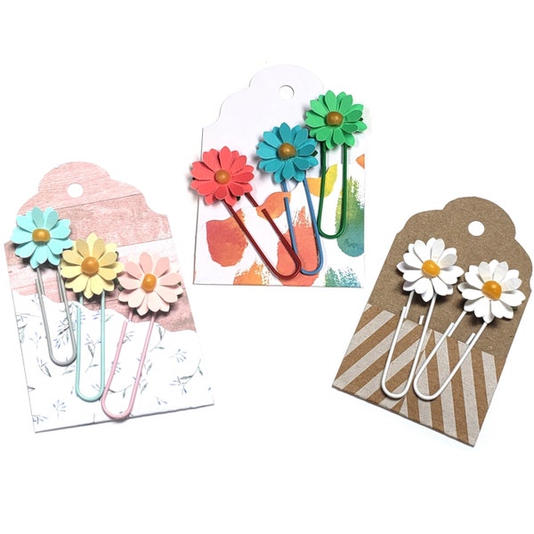 Handmade flower paperclip page dividers journal embellishments, Altered paper clips Daisy flower bookmarks for scrapbooks and journals