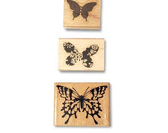 Pre-owned 3pc Butterfly Stamp Set - 2" & 2.75" Butterfly Wooden Rubber Stamps for Scrapbooks, Journals, Handmade Cards and Crafts (STAMP15)