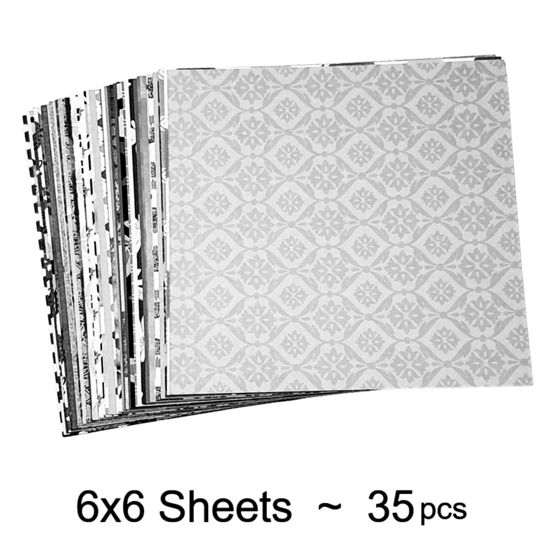 35pc Scrapbook Paper pack 6x6 sheets in shades of Gray Black and White.