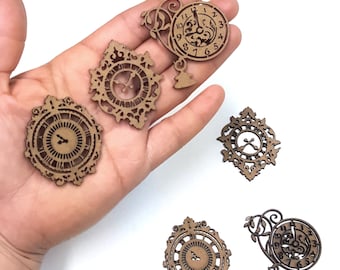 Ornate clock die cuts, laser cut vintage clock, old clock chipboard cutouts, dimensional clock shapes mixed media embellishments - set of 3