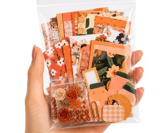 Peach & Coral Junk Journal Supplies, Scrapbook Embellishments, Orange Paper Ephemera Pack, Mixed Media, Collage Paper Crafts, 40+ Pieces