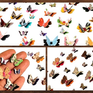 Handmade mini paper butterflies, junk journal paper butterflies, scrapbook tiny paper butterflies, small butterfly embellishments - set of 4