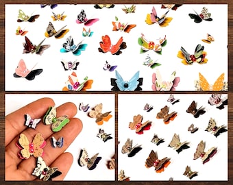 Handmade mini paper butterflies, junk journal paper butterflies, scrapbook tiny paper butterflies, small butterfly embellishments - set of 4