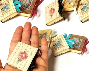 Nostalgic mini stationery notepads, Rustic vintage themed favors, Gifts for teachers and librarians, Mini pocketbooks with ribbon closure.