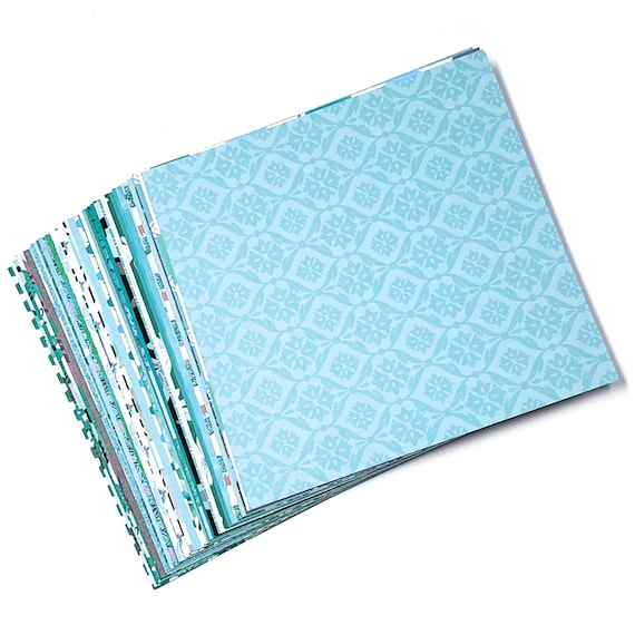 Blue scrapbook paper sheets, blue craft paper variety pack, Mixed printed pattern scrapbook paper in shades of blue, INCLUDES 35-6x6 sheets