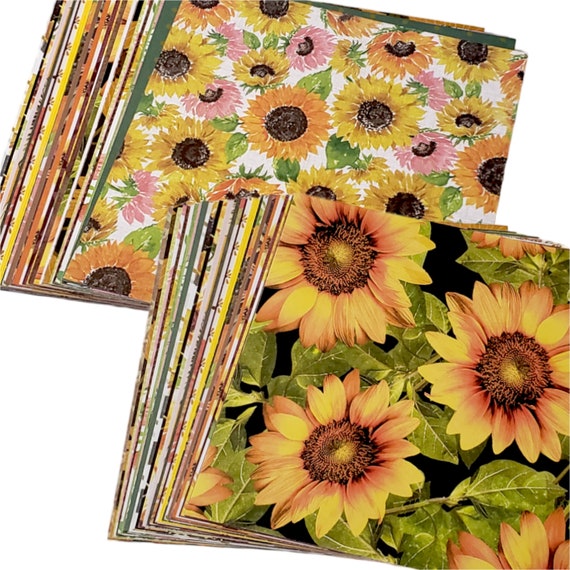 Sunflower scrapbook paper, Sunflower theme cardstock paper, Sunflower paper variety pack, Sunflower crafts supplies - INCLUDES 30-6x6 sheets