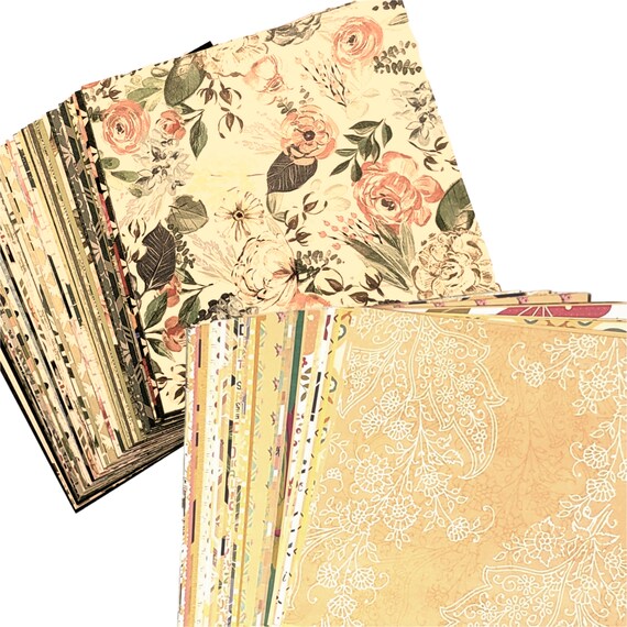 6x6 Vintage Style Scrapbook Paper Sheets 35pc Mixed Printed Paper Pack.