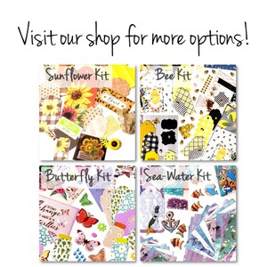 May include: Four different craft paper kits with various themes: sunflower, bee, butterfly, and sea-water. Each kit includes a variety of patterned papers, stickers, and embellishments.