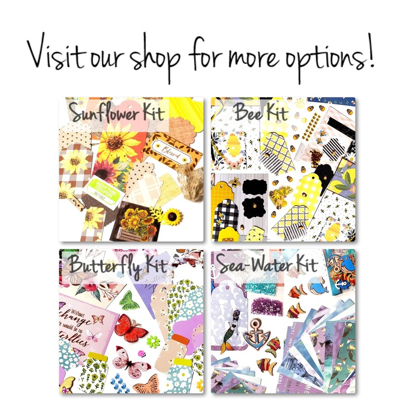 May include: Four different craft paper kits with various themes: sunflower, bee, butterfly, and sea-water. Each kit includes a variety of patterned papers, stickers, and embellishments.