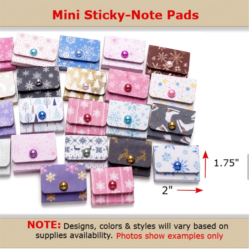 Christmas mini sticky notepads — Office holiday party favors, Stocking stuffers, Miniature notebooks, Small gift for staff & coworkers. Winter / Snowflakes