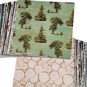 Woodland scrapbook paper sheets, Forest theme cardstock paper pack, 30pc Wilderness crafting paper sheets 6x6inch, Woods scrapbook paper