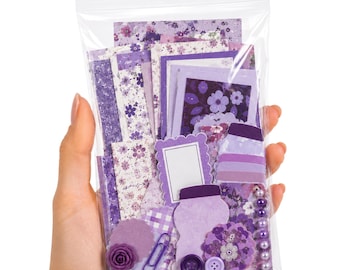 Junk Journal Supplies, Purple Scrapbooking Kit, Purple Paper Ephemera & Embellishments Pack, Card Making Supplies, 40+ Paper Craft Pieces