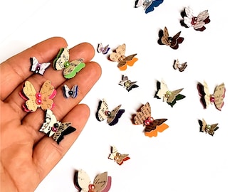 Vintage style mini paper butterflies, small paper butterflies handmade embellishments, old paper butterflies ephemera butterflies - set of 4