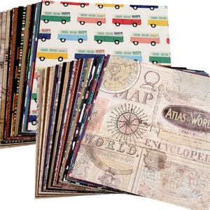 Travel Adventure-themed crafts paper with Maps cardstock paper and Atlas scrapbook paper 30pc 6x6inch crafting paper sheets