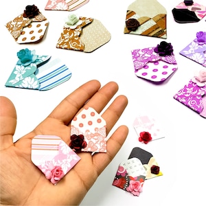 Mini rose envelopes, Small envelope embellishments, Tiny floral envelopes, Handmade mini envelopes, Miniature stationery envelopes