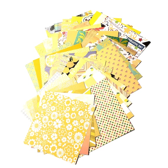 Yellow scrapbook paper variety pack, Yellow paper sheets, mixed paper pack yellow printed pattern scrapbook paper, INCLUDES 35-6x6 sheets