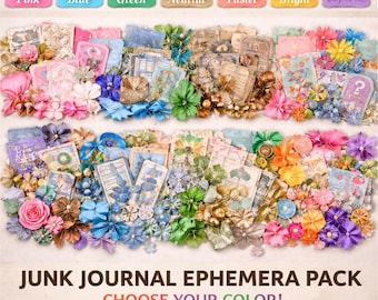 Mixed Ephemera Pack – Scrapbook & Junk Journal Embellishments, Collage and Paper Craft Supplies (Choose Your Color)