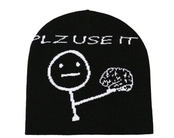 Plz Use Your Brain Beanie, Black