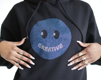rhinestone smiley face hoodie