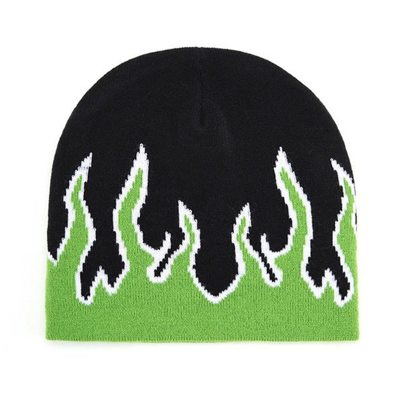 Unisex Flame Beanie Multiple Colors green