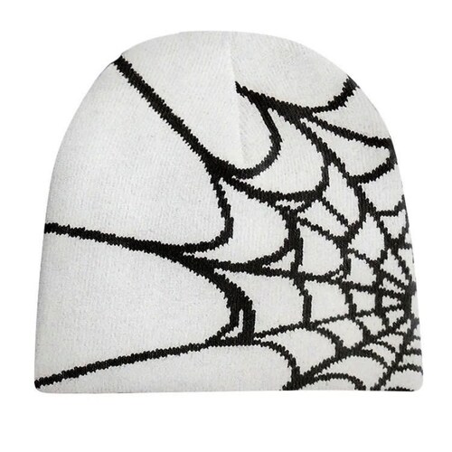 Spider Web Jacquard Beanie White Black - Etsy