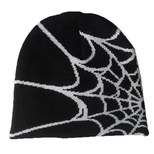 Spider Web Jacquard Beanie Black Grey - Etsy