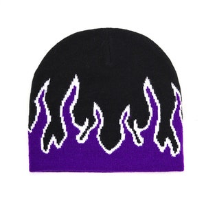 Unisex Flame Beanie Multiple Colors purple