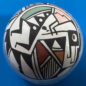 Acoma Pueblo beautifully handcrafted /painted miniature seed pot .