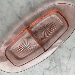 Vintage Pink depression glass Heisey Rose Relish Dish