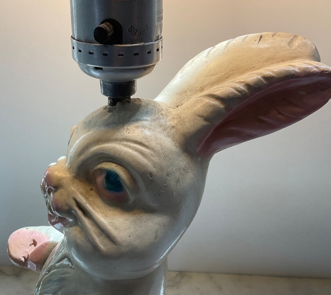 Vintage 1950’s Plaster Rabbit Children’s Table / Dresser Lamp. - Etsy