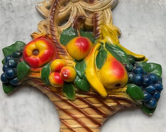 vintage chalk art fruit basket wall plaque