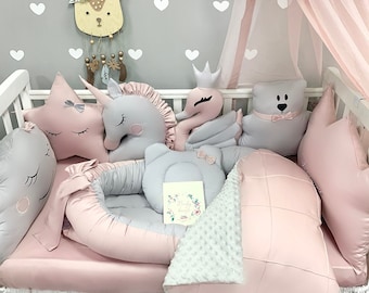 crib sheet Pink pillow crib bumper pads personalized baby blanket- Crib set for baby girl Personalized Crib bedding set for baby girl