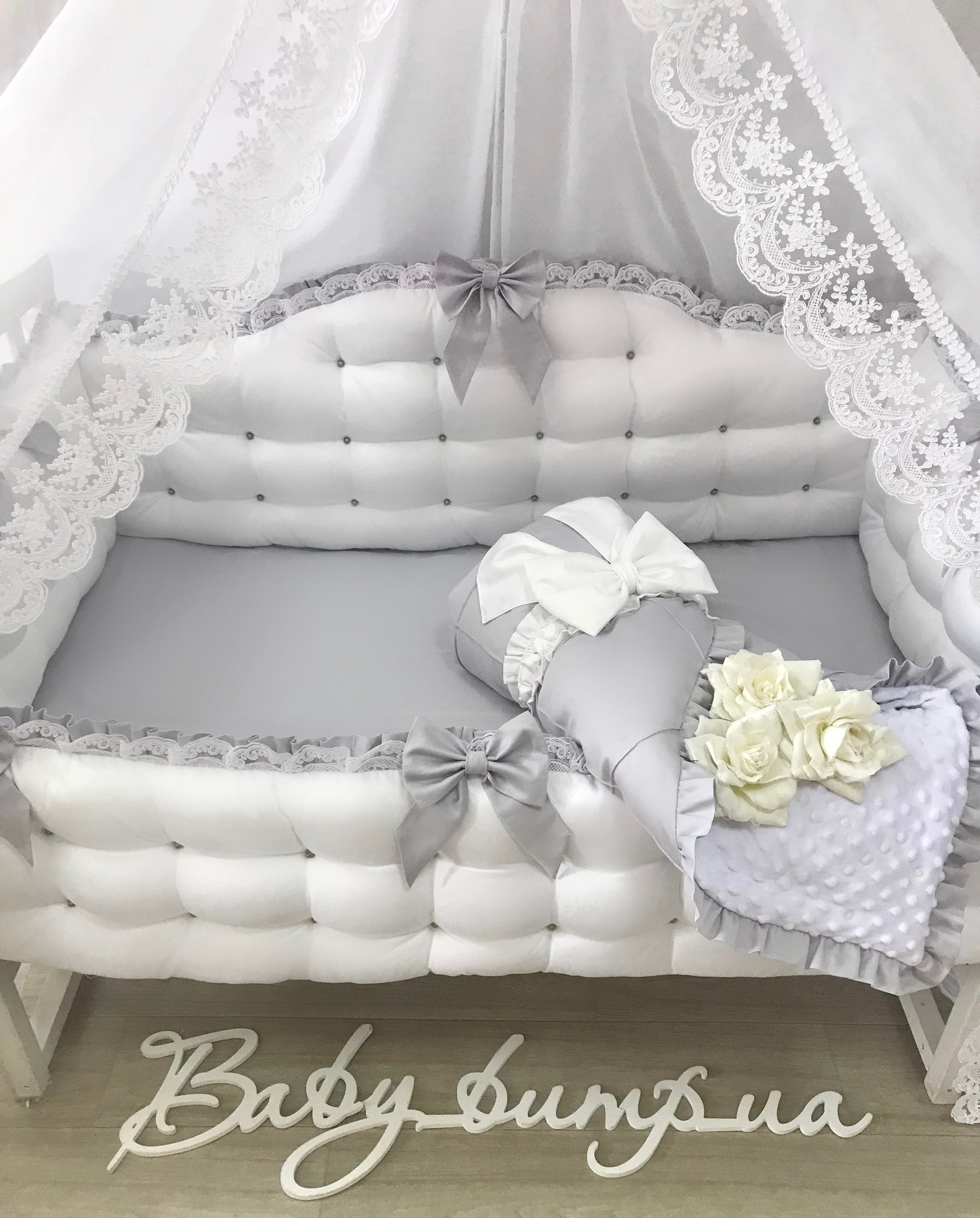 Whitegrey quilted cot bumper set. This royal crib bumper set Etsy