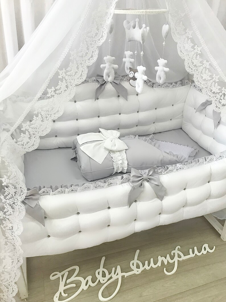 Whitegrey Quilted Cot Bumper Set. This Royal Crib Bumper Set Etsy
