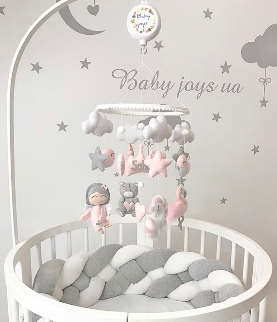 Pink Mobile in the Nursery for a Girl. Cot Mobile Crib Etsy