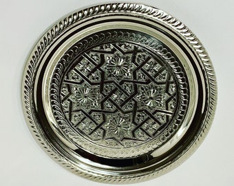 Alpaca Silver Handmade Moroccan tea tray, Silver tray, Art work, Home and Dec, Moroccan art work, Moroccan Kitchen, Moroccan Deco,
