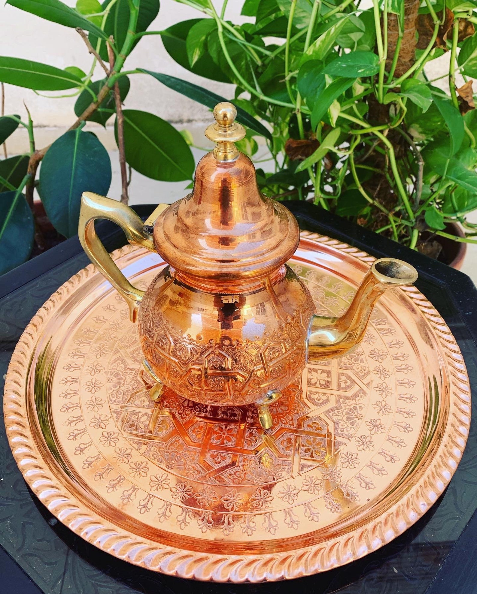 Handmade Copper Tea Tray – Traditional Moroccan Brass Service Tray — view 4