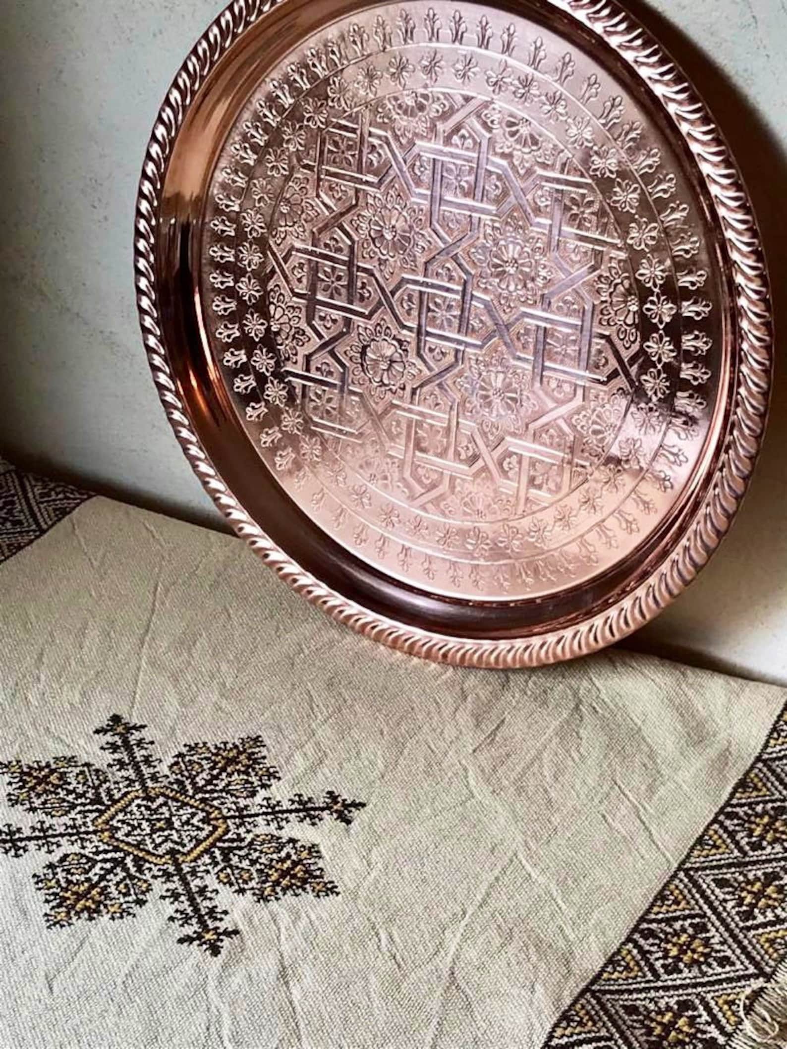 Handmade Copper Tea Tray – Traditional Moroccan Brass Service Tray — view 7