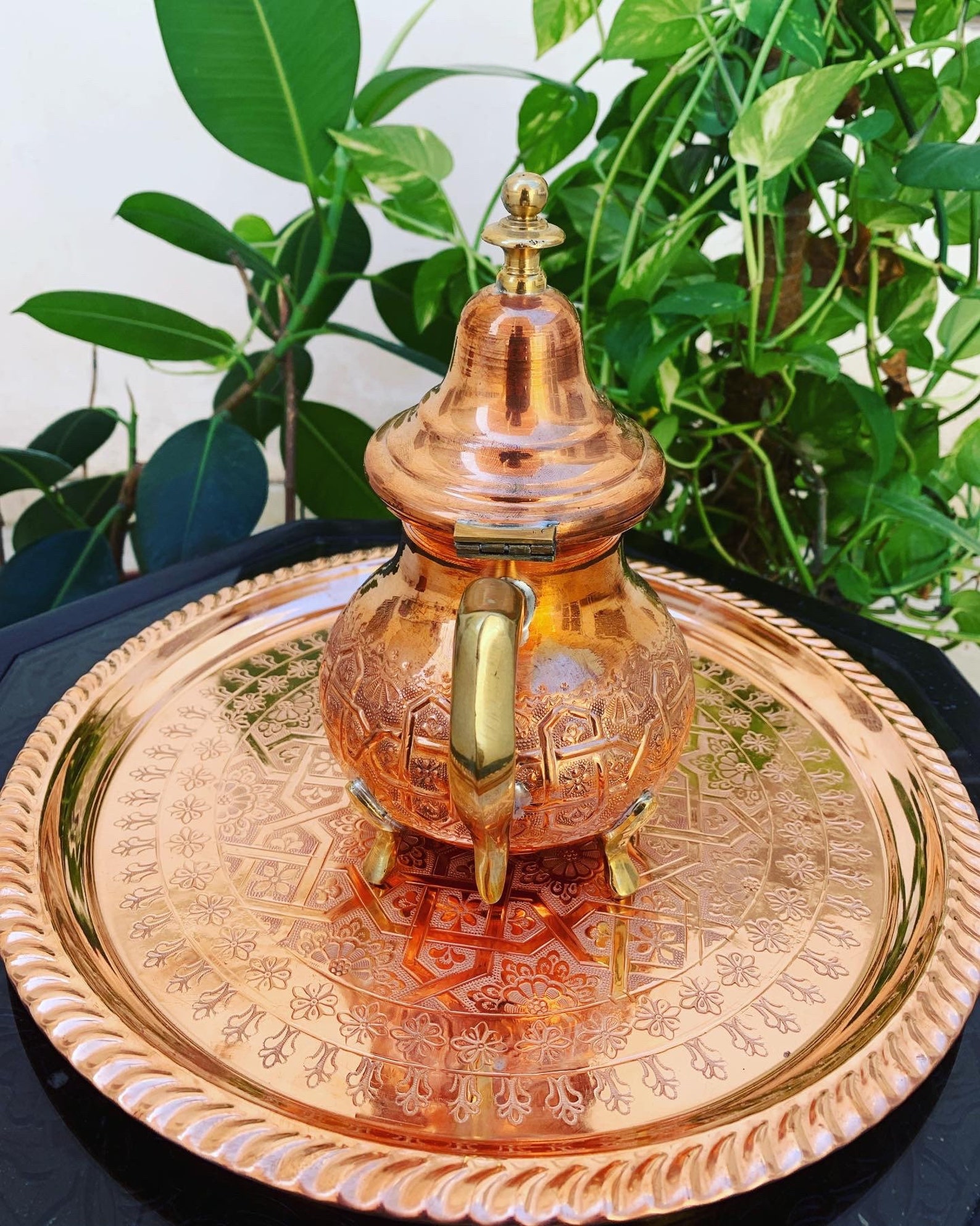 Handmade Copper Tea Tray – Traditional Moroccan Brass Service Tray — view 9