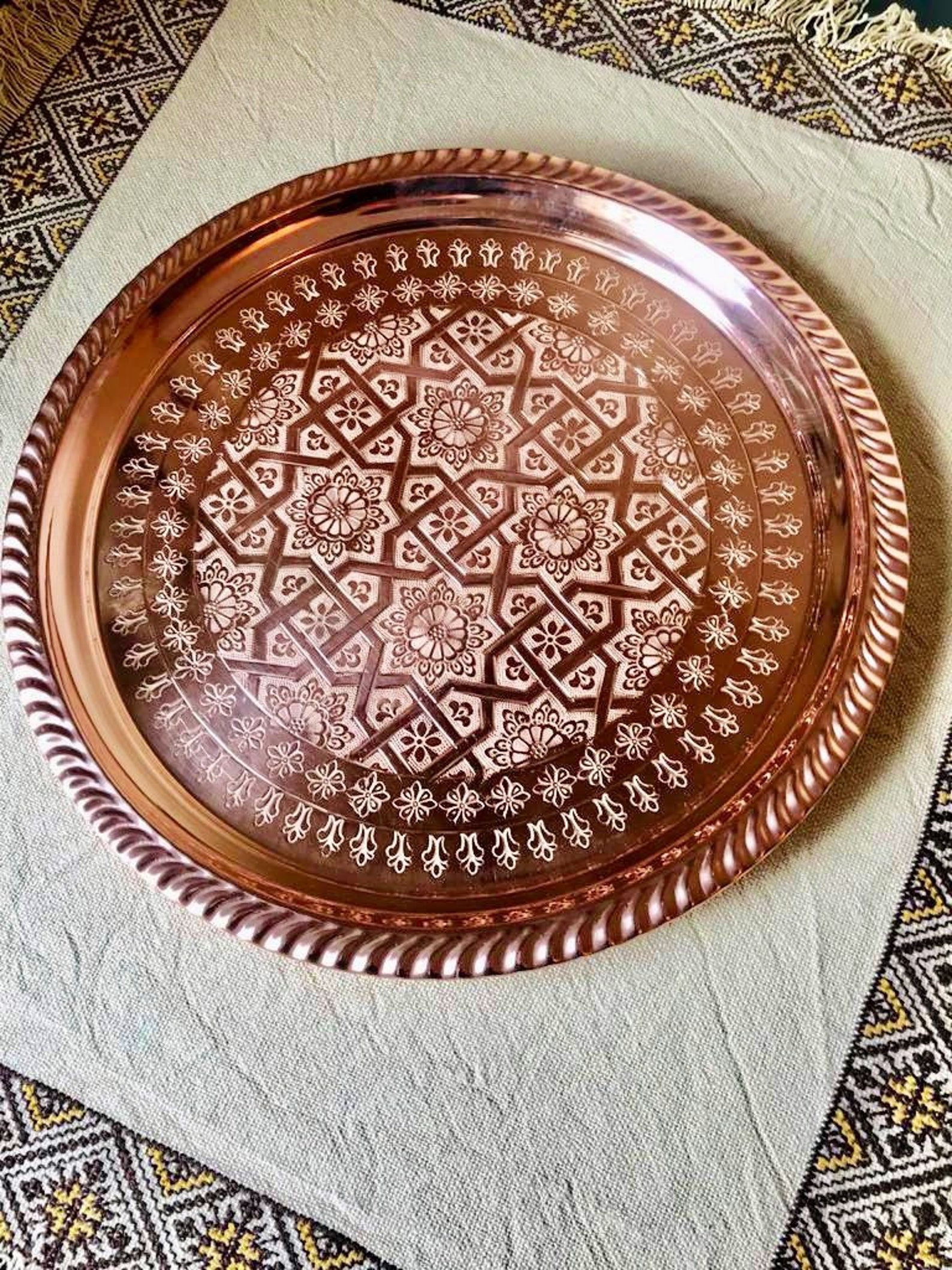 Handmade Copper Tea Tray – Traditional Moroccan Brass Service Tray — view 6