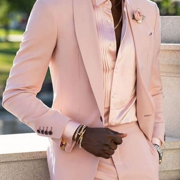 Men's Wedding Two piece Tuxedo Suit, Pink Suit for Wedding, Stylish Pink Wedding Suit by TheSuitLoft  Crafted with high-quality materials